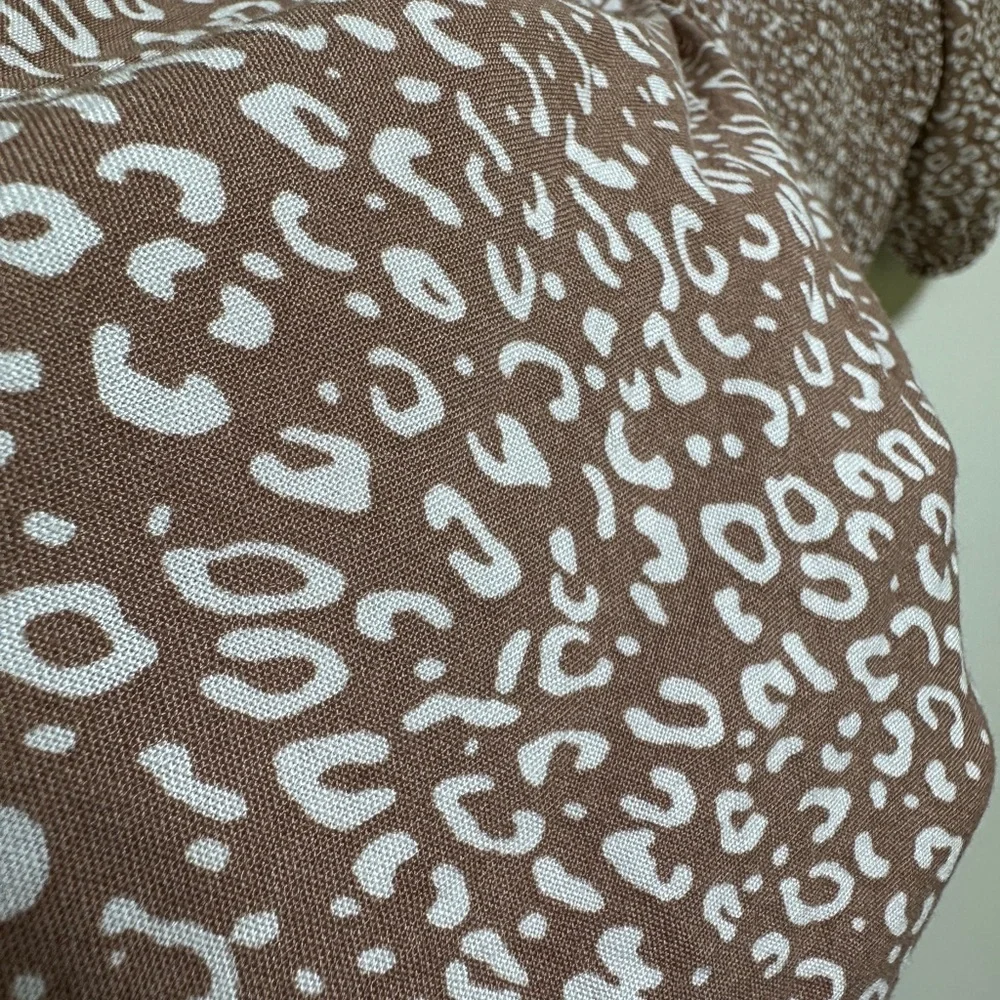 Japna | Brown Ditsy Print Tiered Midi Dress | Puff Sleeve Boho Style | Size M - Picture 6 of 10